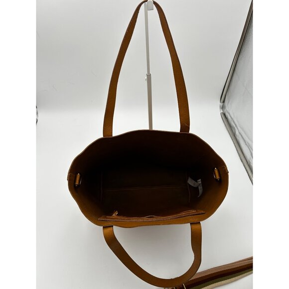 Madewell Leather Transport Tote Bag Cognac Brown w/ Removable Stripe Strap - Picture 11 of 11